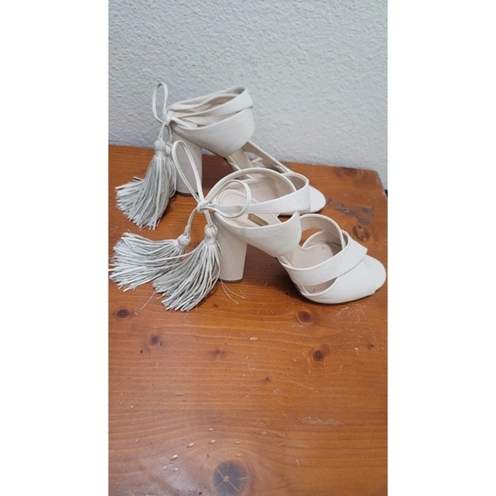 Louise et cie Open-Toe Block  Pump Heel Sandals With Tassel Ankle‎ Ties